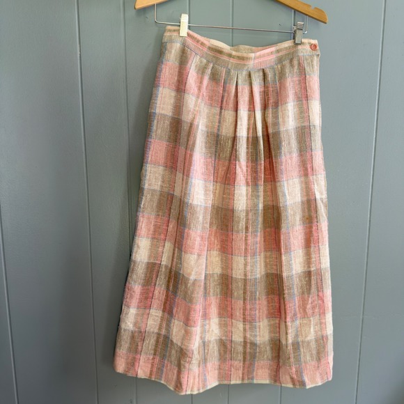 Vintage Pastel Plaid‎ Midi Skirt 13/14 (6-8) Light Academia Twee Made in Korea - Picture 1 of 9